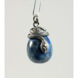 A RUSSIAN SILVER AND LAPIS EGG PENDANT