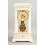 A SUPERB FRENCH EMPIRE WHITE ALABASTER PILLAR CLOCK by VILLAUME A NANCY, CIRCA. 1840, with gilt dial