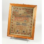 A GEORGIAN SAMPLER in a rosewood frame by ELIZA LUCAS, aged 9 years old. 16ins high