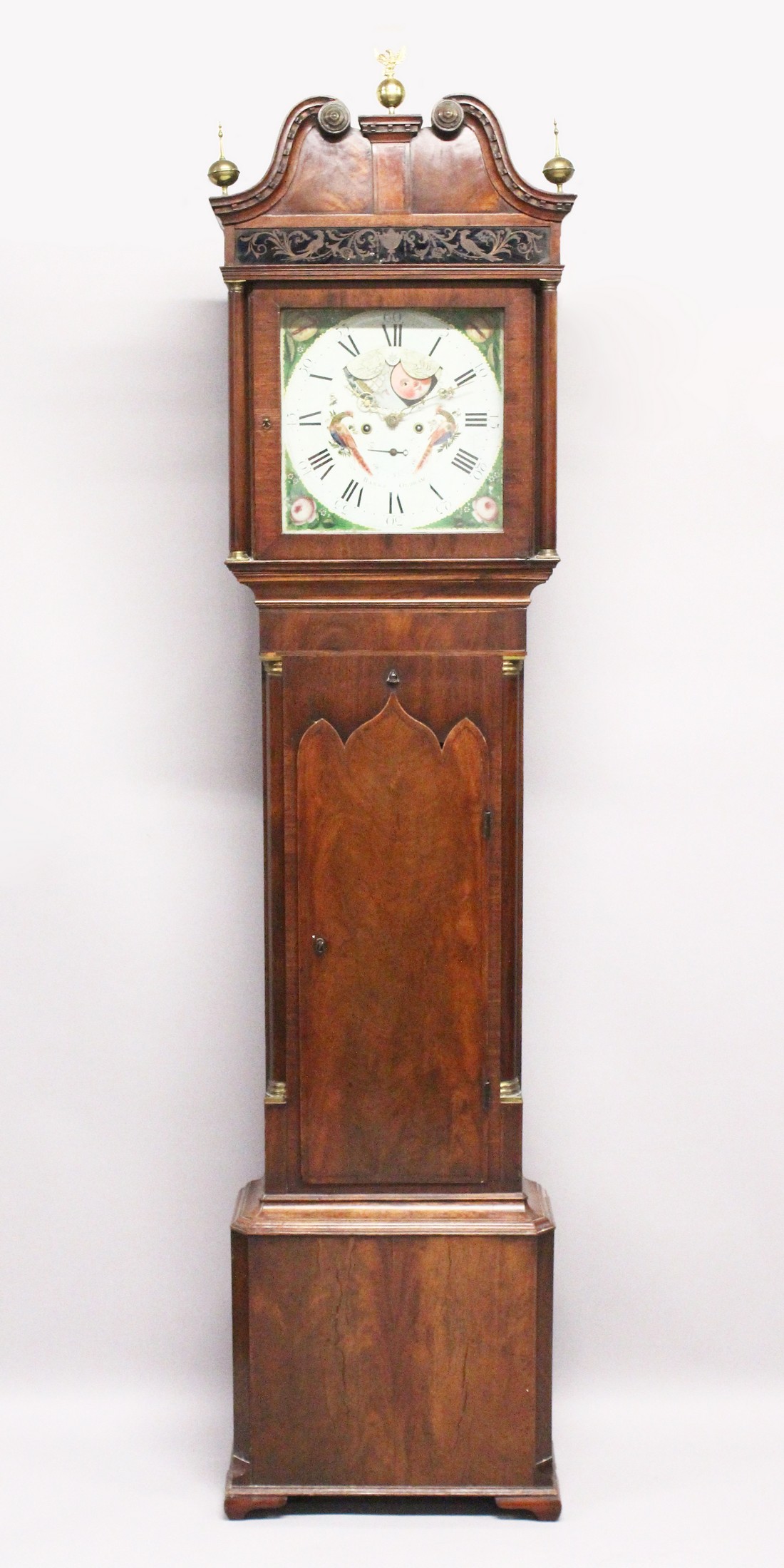 A GEORGE III MAHOGANY LONGCASE CLOCK BY BANKS, OLDHAM, with an eight day moonphase movement,