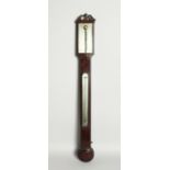 A GEORGE III MAHOGANY STICK BAROMETER by Palmer Steele and Co. Liverpool. 3ft 3ins high