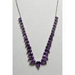 A SUPERB SILVER AMETHYST TEARDROP NECKLACE