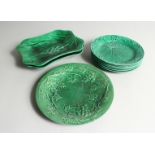 NINE WEDGWOOD GREEN CABBAGE LEAF PLATES AND DISHES