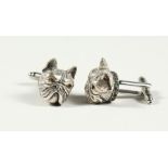 A PAIR OF FRENCH BULLDOG SILVER CUFF LINKS.