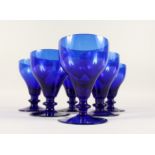 A BOX OF 6 WILLIAM YEOWARD LARGE BLUE WINE GLASSES