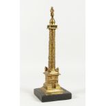 A GRAND TOUR BRONZE OF NAPOLEON'S COLUMN on a square marble base. 12ins high