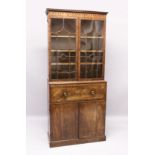 A GEORGE III MAHOGANY SECRETAIRE CUPBOARD BOOKCASE,with pendant moulded cornice, pair of astragal