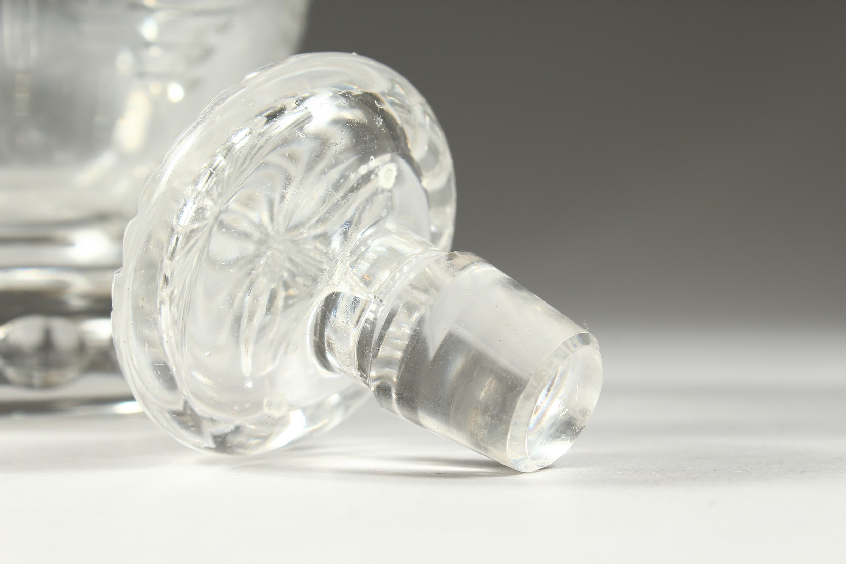 AN ASPREY CUT GLASS DECANTER AND STOPPER with silver band. - Image 4 of 5