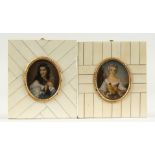 TWO MINIATURES OF LADIES IN BONE FRAMES.