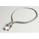 A SILVER AND MARCASITE BAROQUE PEARL PANTHER NECKLACE