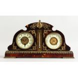 A VERY GOOD 19TH CENTURY FRENCH TORTOISESHELL CASE CLOCK, THERMOMETER AND BAROMETER, CIRCA. 1860.