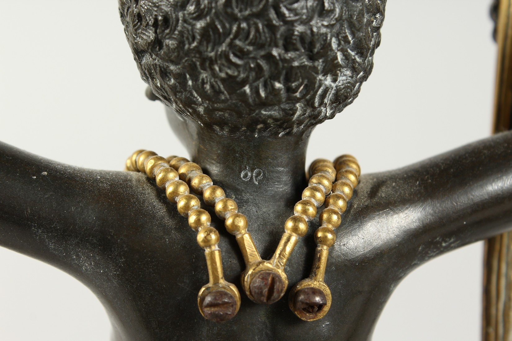 A SUPERB PAIR OF EMPIRE BRONZE AND GILT BRONZE TWO BRANCH CANDLESTICKS of nubian children holding - Image 8 of 9