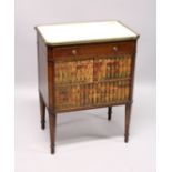 A GOOD 19TH CENTURY FRENCH RECTANGULAR TOP WITH MARBLE COMMODE, with a single drawer over book