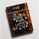 A VICTORIAN TORTOISE SHELL AND MOTHER OF PEARL CALLING CARD CASE.