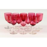 TWELVE VICTORIAN CRANBERRY GLASS WINES.