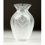 A SMALL LALIQUE VASE. Etched Lalique Freres 5ins high.