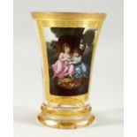 A SUPERB VIENNA GLASS BEAKER painted with a panel of two children. 4.5ins high.