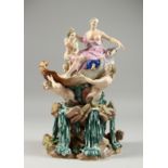 A GOOD LARGE MEISSEN PORCELAIN GROUP depicting Amphitrite and attendants. Cross swords mark in blue,