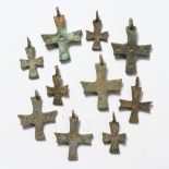 TEN SMALL ROMAN IRON CROSSES 1ins long