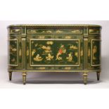 A GOOD CHINOISERIE INLAID CABINET with bowed ends, panel doors with long drawer to the front over