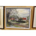 V E Trask "The Withies Inn, Near Guildford" oil on board, signed.