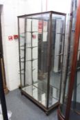 An early 20th century bronze framed display cabinet with mirrored back.