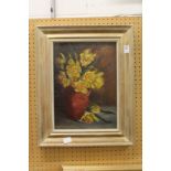 A M Langdale, a still life of flowers in a vase, oil on board.