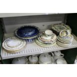 A shelf of decorative china to include Mason's Regency china.