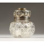 A CUT GLASS CIRCULAR SCENT BOTTLE AND COVER London 1896