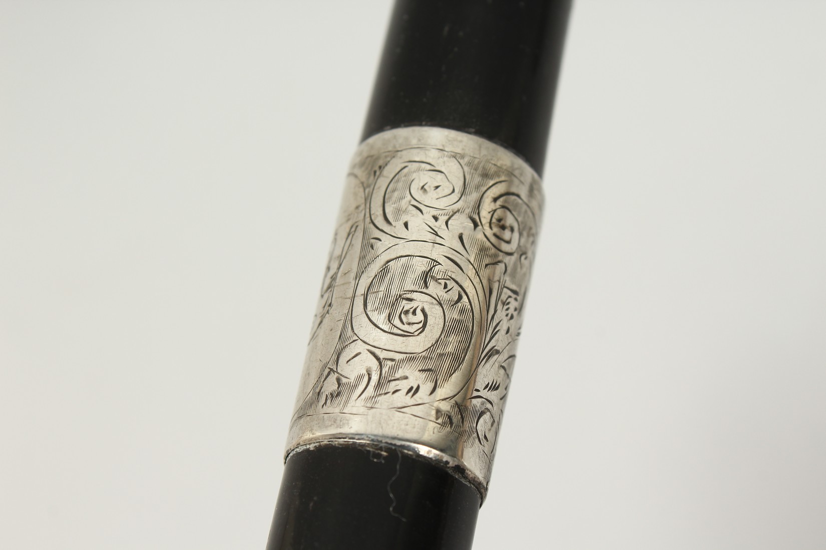 AN EBONY SILVER MOUNTED WALKING STICK, LONDON 1933. 36ins long. - Image 6 of 10