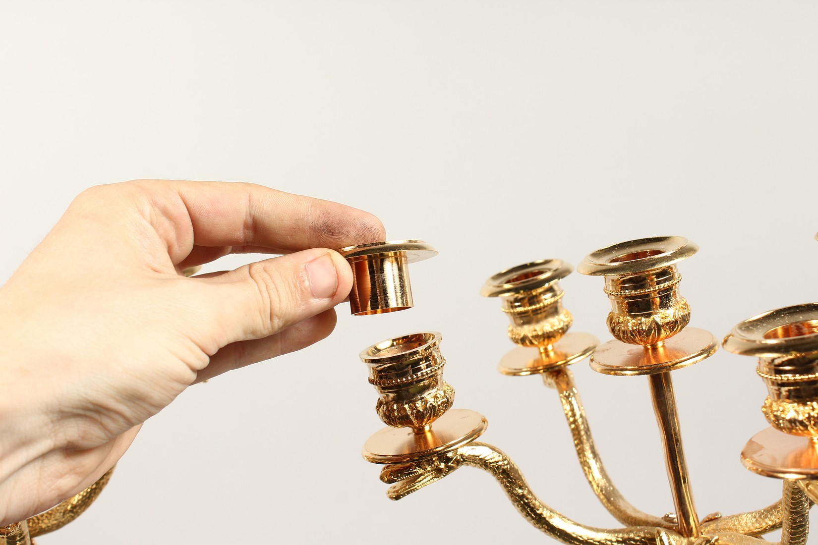 A LARGE PAIR OF THOMAS HOPE DESIGN, ORMOLU AND BRONZE CLASSICAL CANDLESTICKS with a pair of - Image 5 of 5