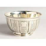 A GOOD VICTORIAN SILVER GEORGE I STYLE ETCHED CIRCULAR BOWL. 6.75ins diameter London 1844, maker W.