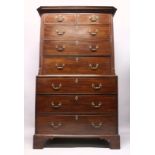 A GOOD GEORGE III MAHOGANY TALLBOY, the top with moulded cornice over two short and three long