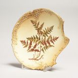 A ROYAL WORCESTER CREAM WARE FERN DISH. Pattern No. 1426 8.5ins diameter.