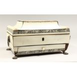 A GOOD 19TH CENTURY ANGLO INDIAN IVORY CASKET with fitted interior, mirrors, drawer to the front