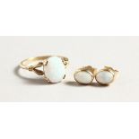 A 9CT GOLD OPAL SET RING AND EARRINGS