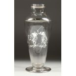 A ROCKWELL SILVER CO. POLO, SILVER, OVERLAY GLASS VASE. 12ins high.