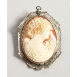 A 14CT WHITE GOLD CAMEO BROOCH