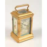 A SMALL LIGHT BLUE SEVRES DESIGN CARRIAGE CLOCK 3ins high