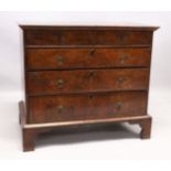 AN 18TH CENTURY WALNUT STRAIGHT FRONT CHEST with cross banded and oval inlaid legs, 2 short and 3