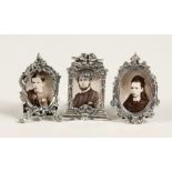 THREE CAST SILVER NOVELTY MINIATURE PHOTOGRAPH FRAMES