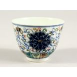 A SMALL CHINESE BLUE AND WHITE DUCAI TEA BOWL Sic character mark 3ins diameter