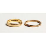 TWO GOLD WEDDING BANDS 9ct & 18ct 6.8gms.