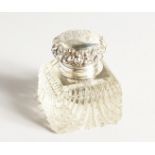 A STERLING SILVER MOUNTED, SQUARE, GLASS INKWELL.