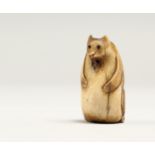 A CARVED BONE NETSUKE OF A BEAR 1.25ins