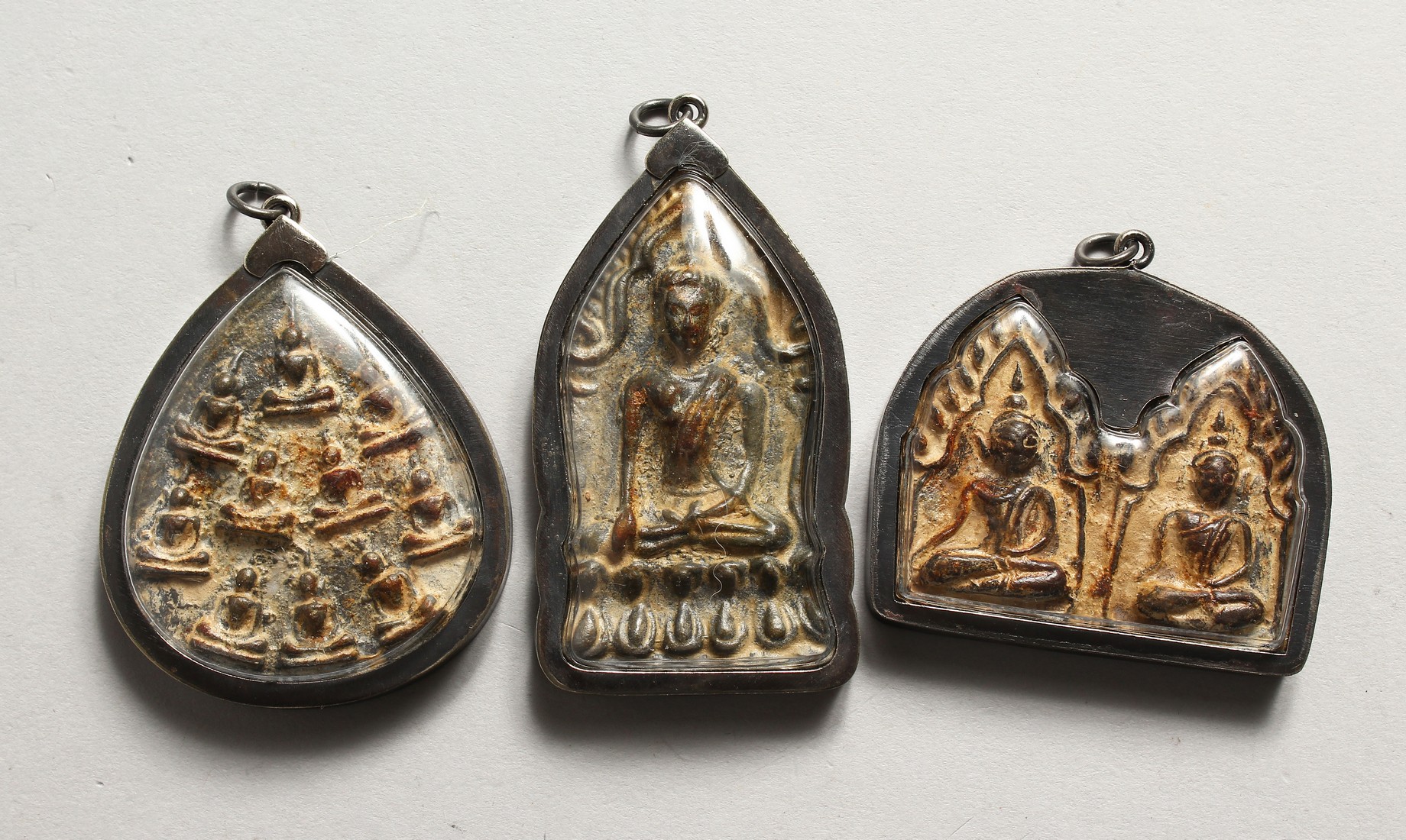 THREE SILVR MOUNTED TIBETAN PENDANT