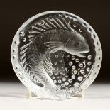 A LALIQUE FISH CIRCULAR DISH Etched Lalique, France 6ins diameter.