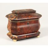 A GOOD REGENCY BLOND TORTOISESHELL TWO DIVISION TEA CADDY on four bun feet. 7ins wide.