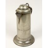 A SCOTTISH PEWTER LIDDED TANKARD 10.5ins high.