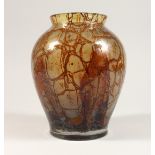 A FRENCH MOTTLED HEAVY ART GLASS VASE. 9ins high.